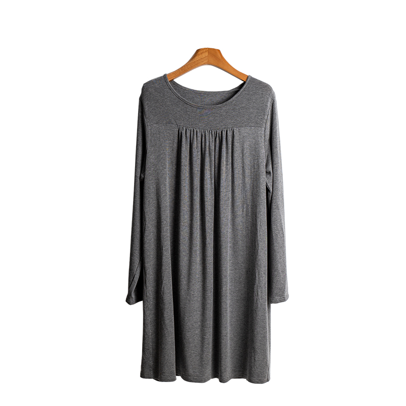 Grey Long Sleeve Dress with Elastic Waist for Easy Dressing