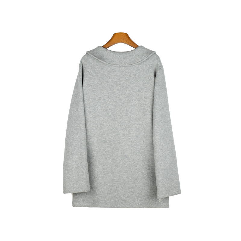 Grey Sweatshirt with Large Collar and Easy Zip-Up Design