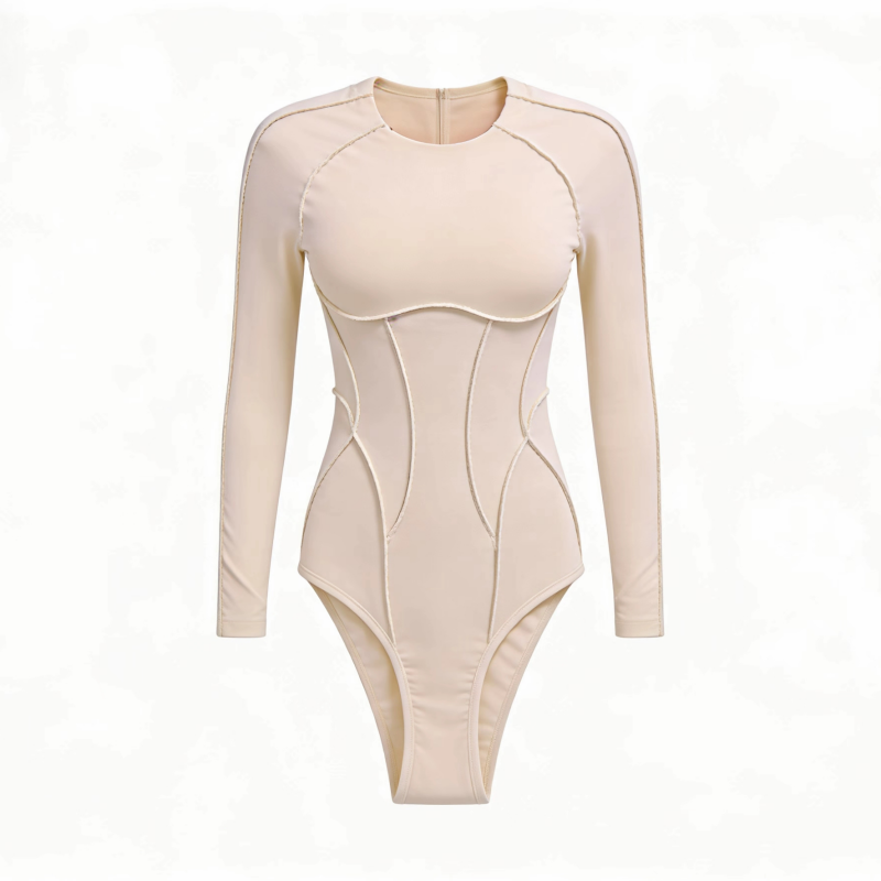 High Elasticity Athletic Bodysuit with Contrast Piping