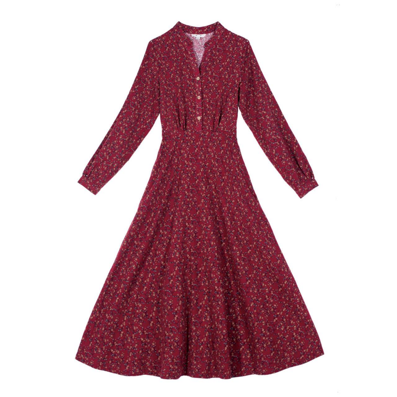 Vintage Floral Print Long Sleeve A-line Dress Manufacturer