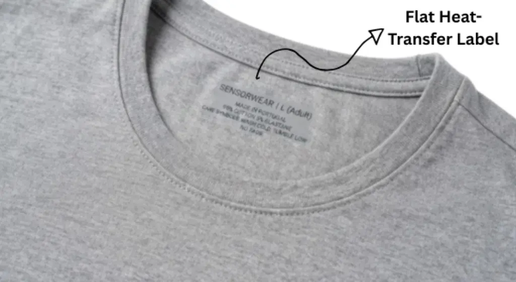 Close-up of flat seam and tagless construction on adult sensory garment inner surface
