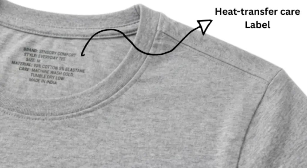 Close-up showing flat seam construction and tagless label on sensory friendly garment inner neckline