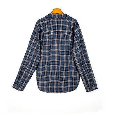 folded-blue-plaid-flannel-button-down-shirt
